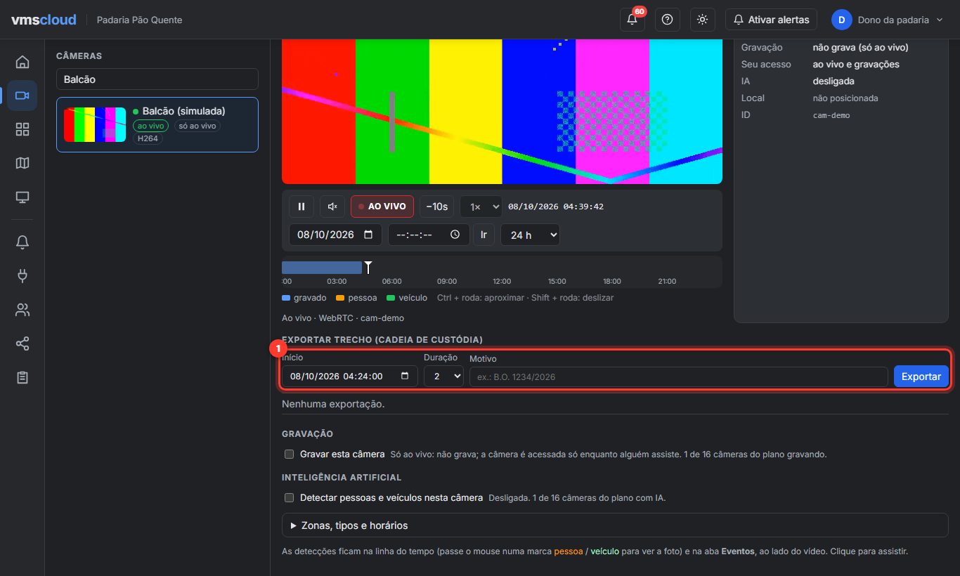 Formulário Exportar trecho abaixo do vídeo