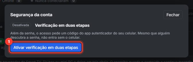 Janela Segurança da conta com o botão Ativar