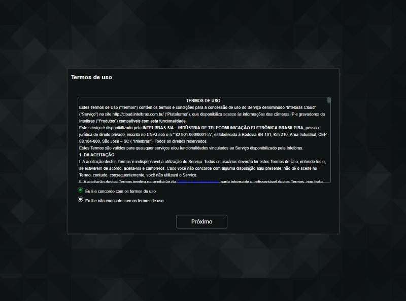 Termos de uso com Eu li e concordo marcado